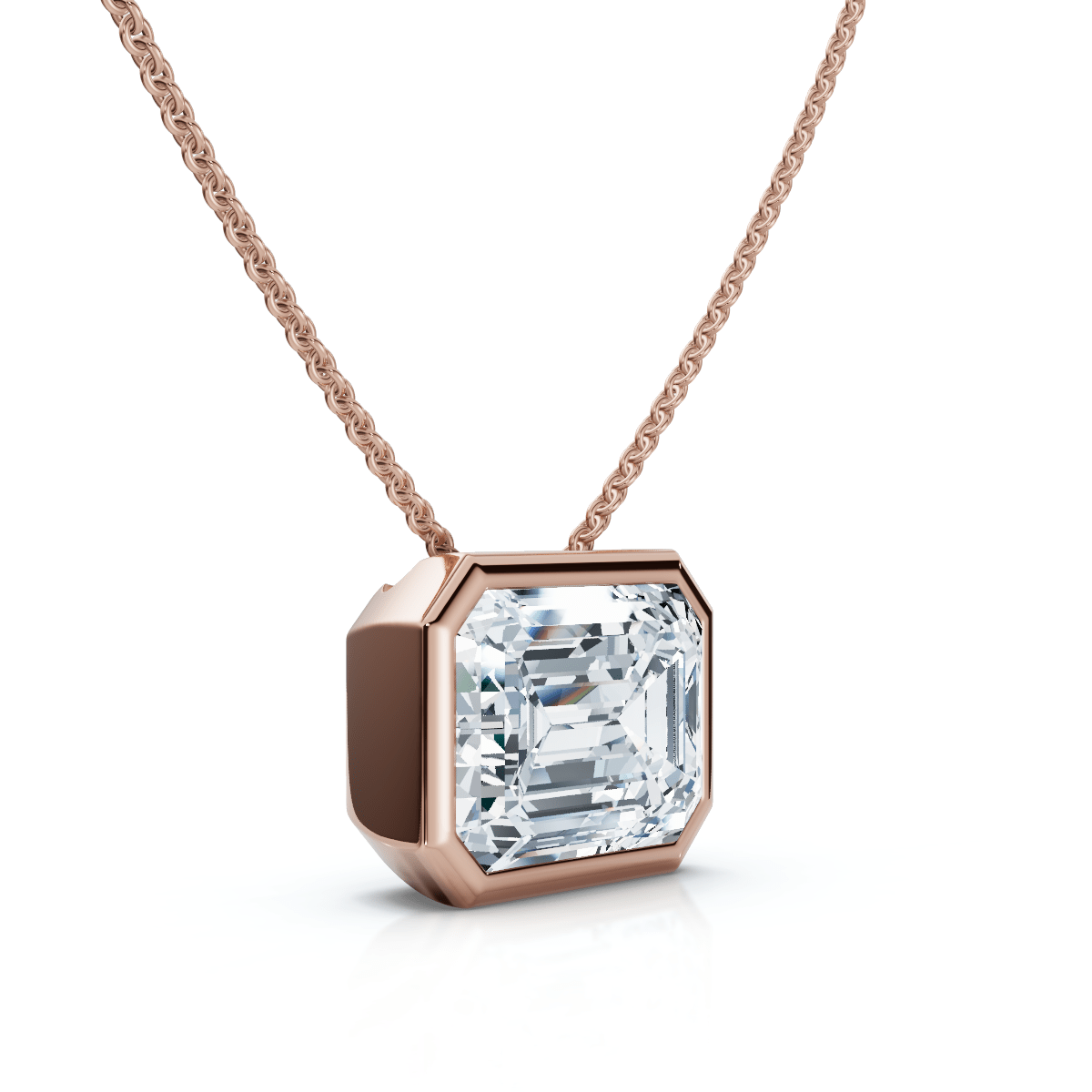 2Ct Solitaire Bezel Emerald Diamond East West Pendant 14k Gold Necklace Lab Grown Size: Small
