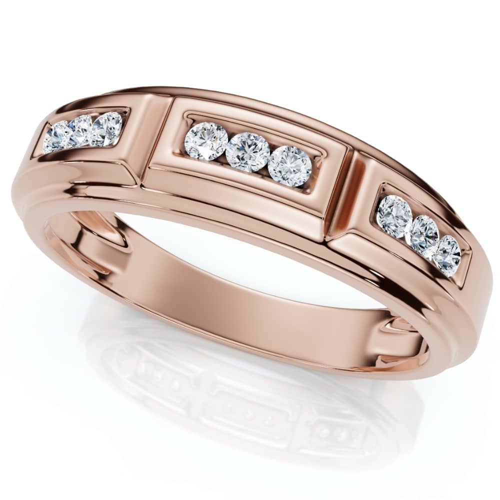 1/4Ct TW Round Diamond Men's Nine Stone Wedding Ring High Polished Band 10k Gold
