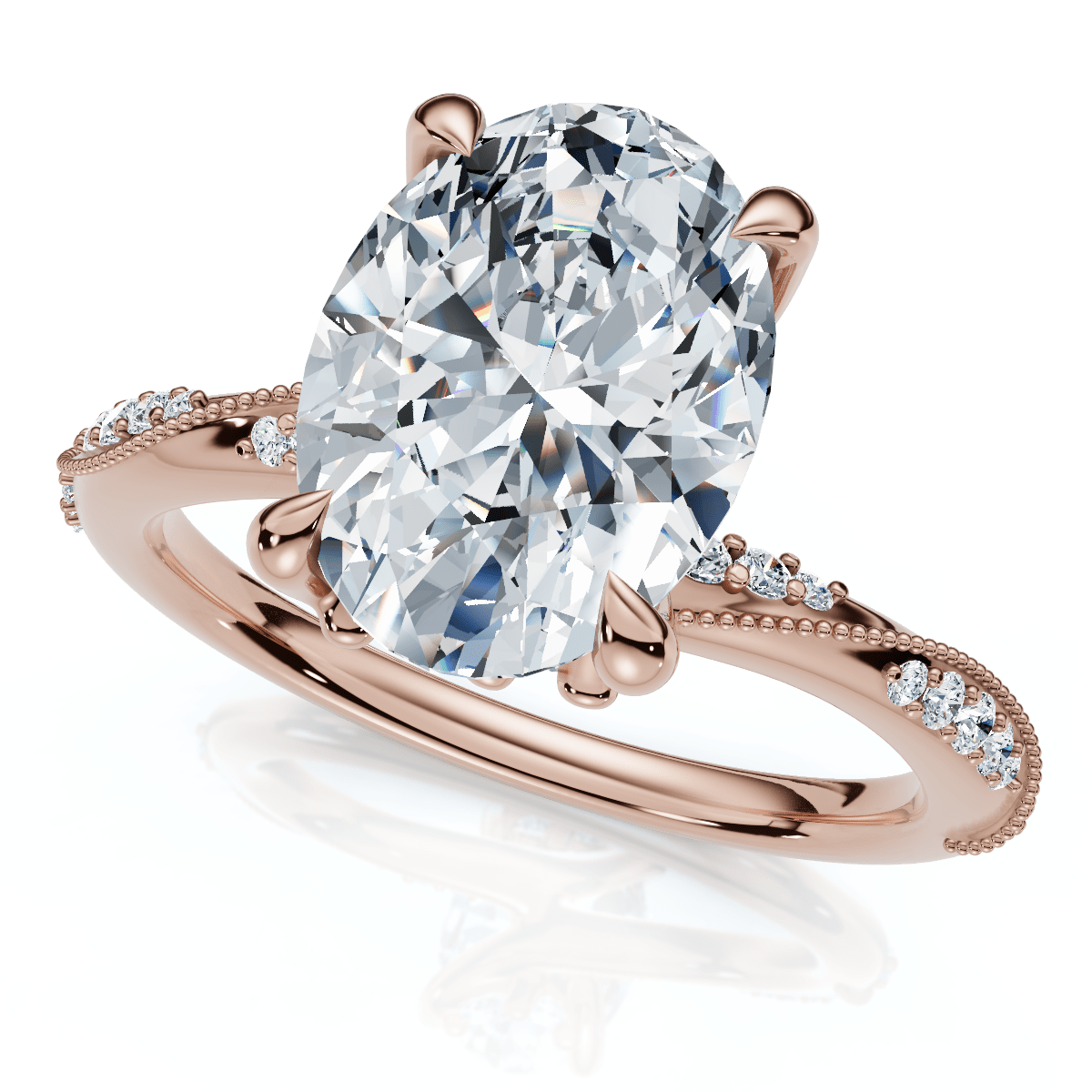 2 1/5Ct Oval Diamond Engagement Camellia Ring 14k Gold Lab Grown