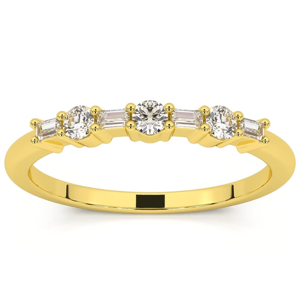 1/4Ct Baguette & Round Diamond Wedding Ring Stackable Band 14k Gold Lab Grown