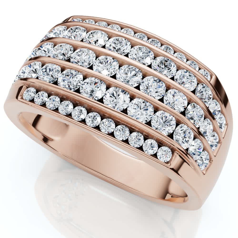 2Ct Diamond Ring Men's Wide Multi Row in 10k White, Yellow, or Rose Gold