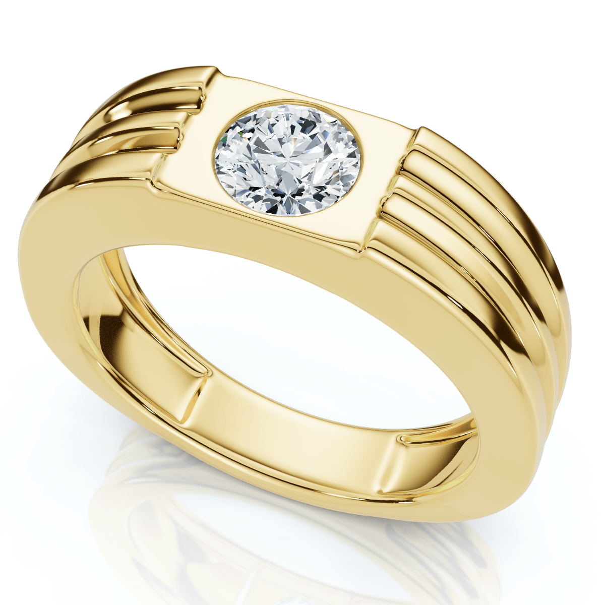 Men's 1/2Ct Round Bezel Diamond Solitaire Ring 14k Gold or Platinum Lab Grown