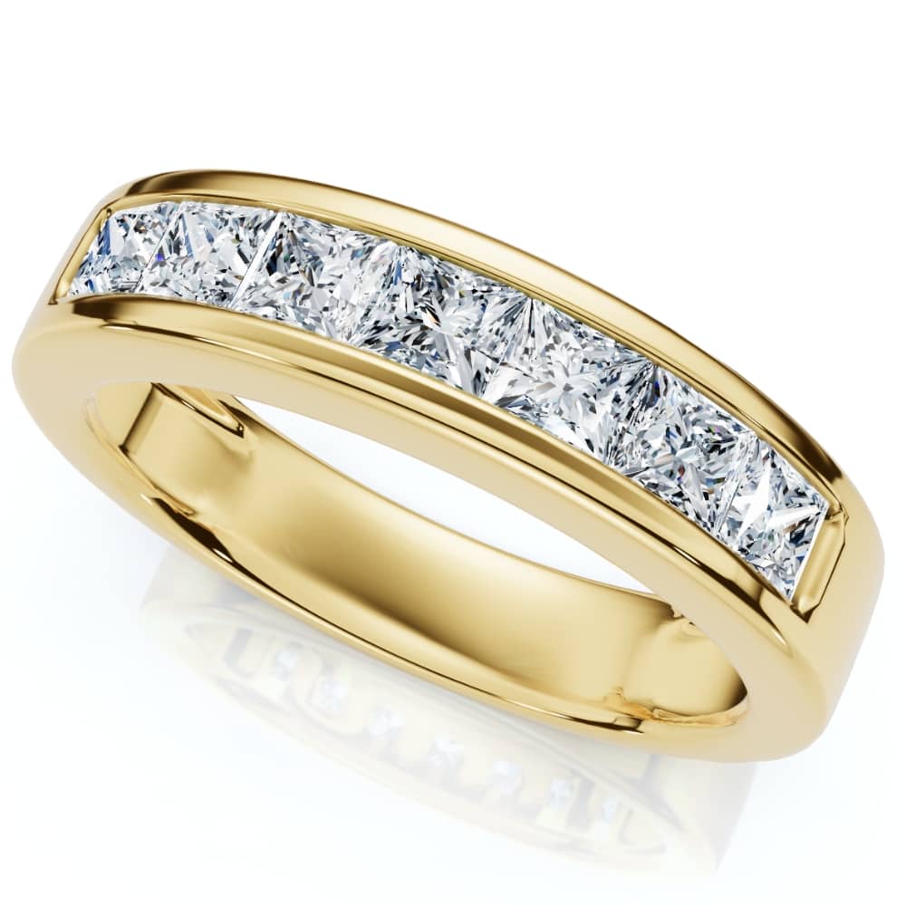 2Ct TW Men's Princess Cut Diamond Channel Set Wedding Ring Gold Lab Grown