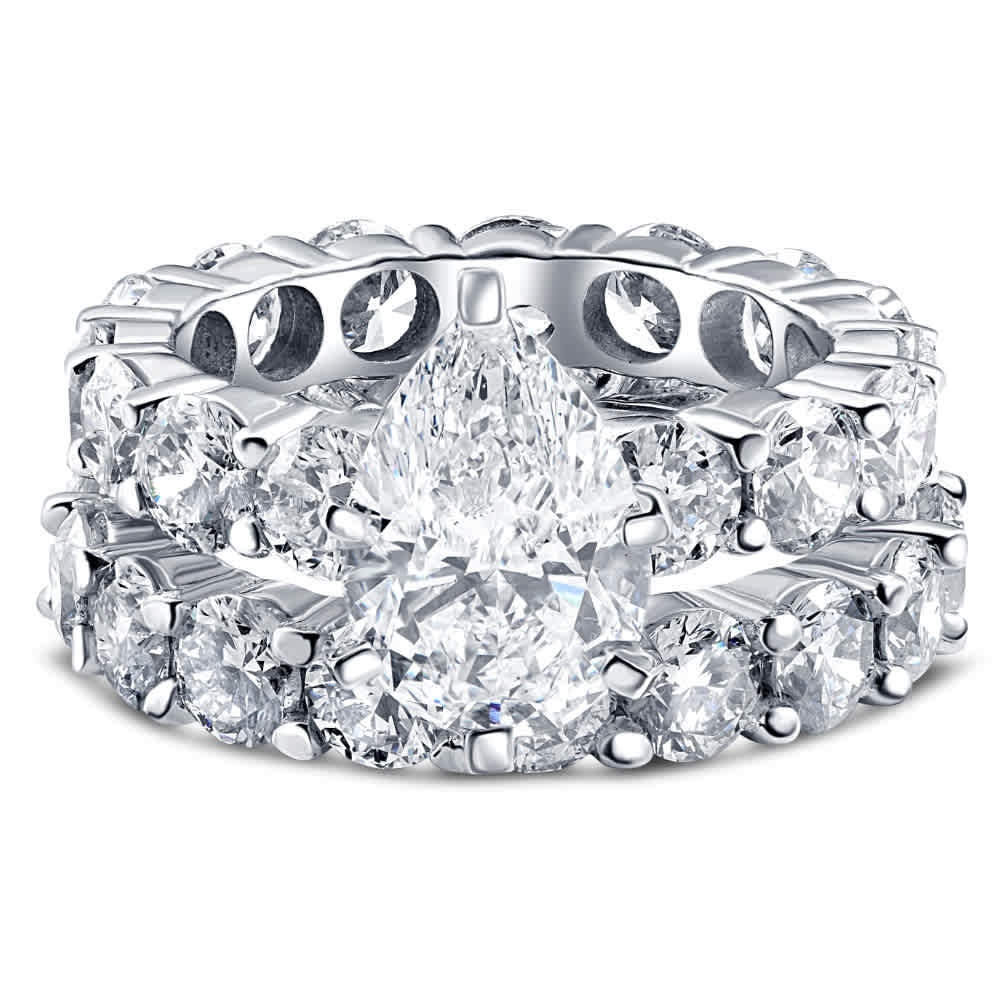 Certified 13Ct Pear Shape Diamond Eternity Wedding Ring Set 14k Gold Lab Grown