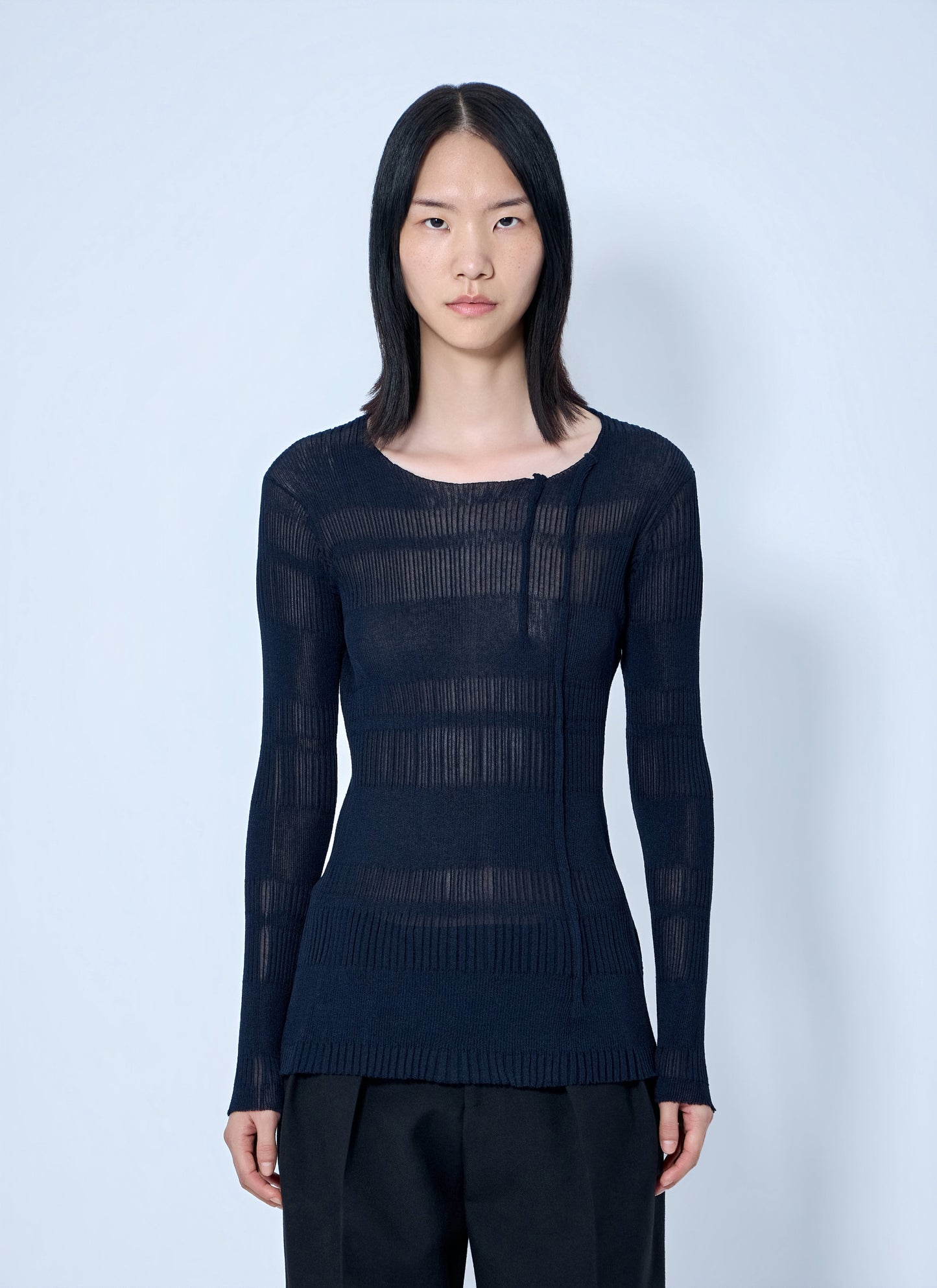 Yohji Yamamoto Women Rib Tuck D Round Neck Top