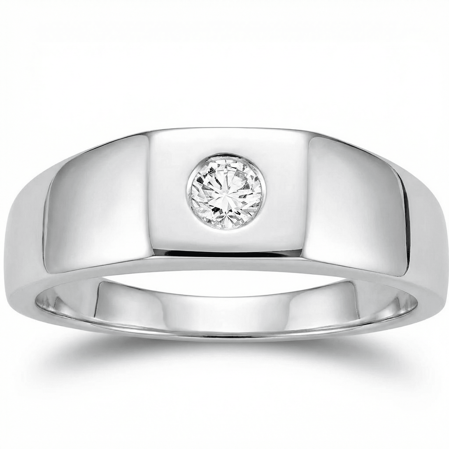 Mens White Gold 1/4ct Solitaire Bezel Diamond Ring Size Selectable