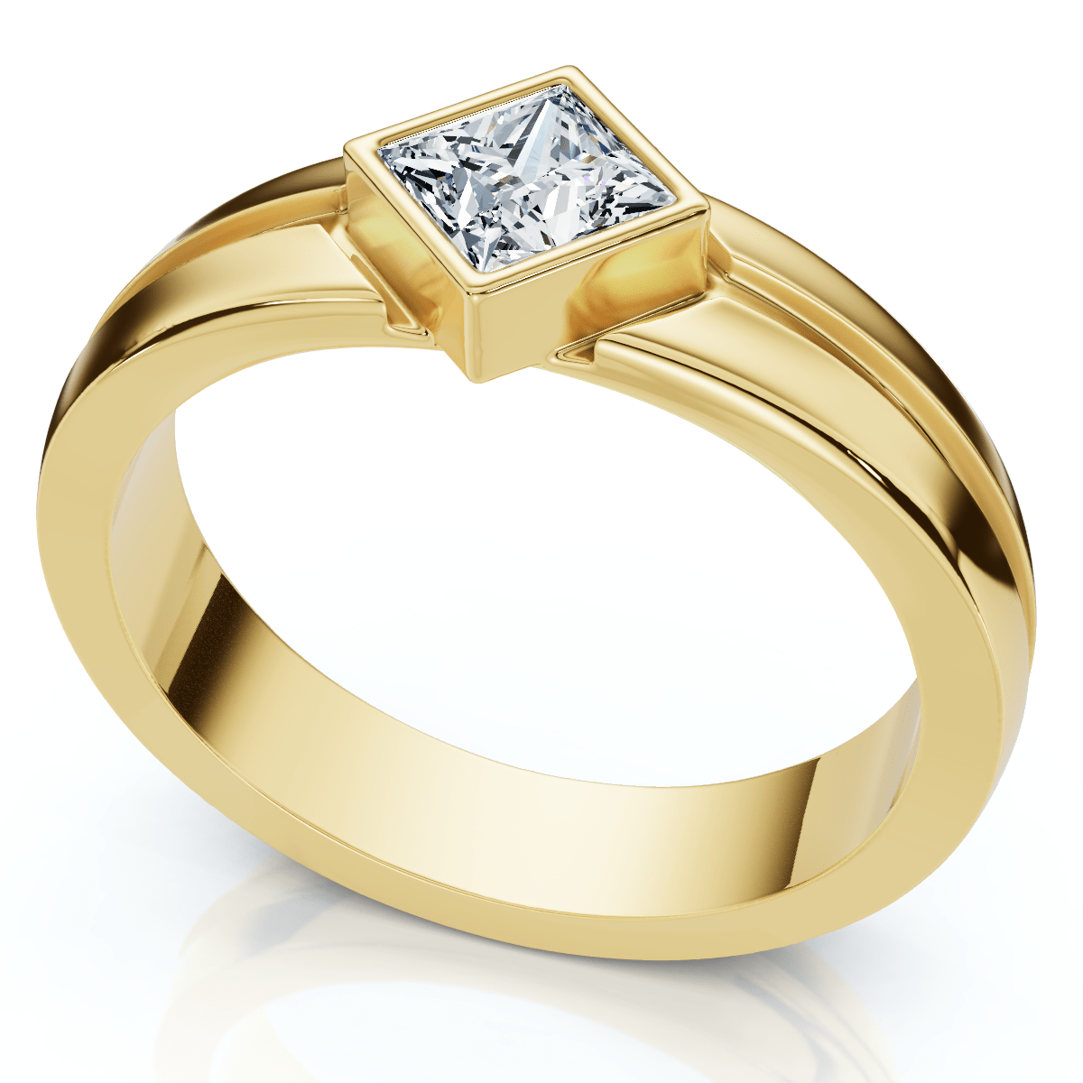 Men's 3/8Ct Princess Cut Diamond Bezel Polished Wedding Ring 14k Gold Lab Grown