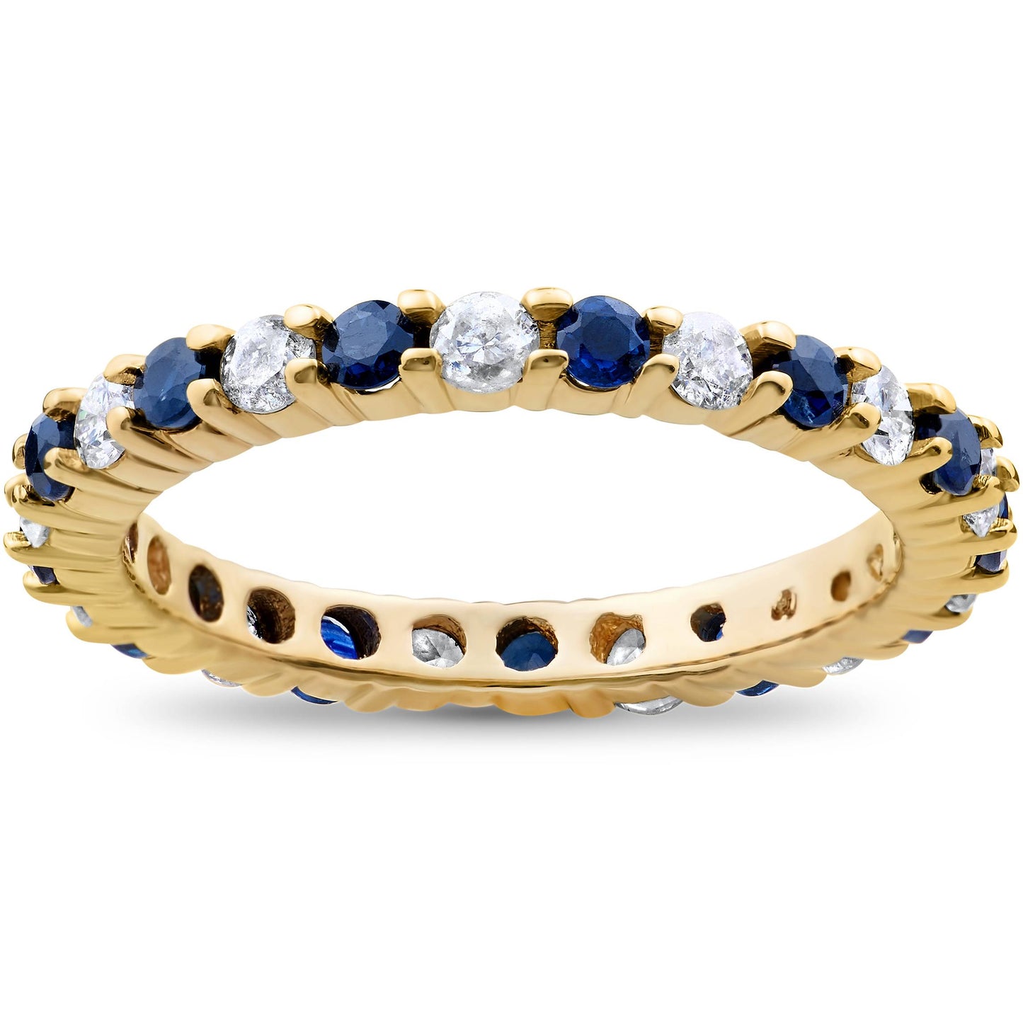1 1/2ct Diamond Sapphire Eternity Ring 14K Yellow Gold Size Selectable