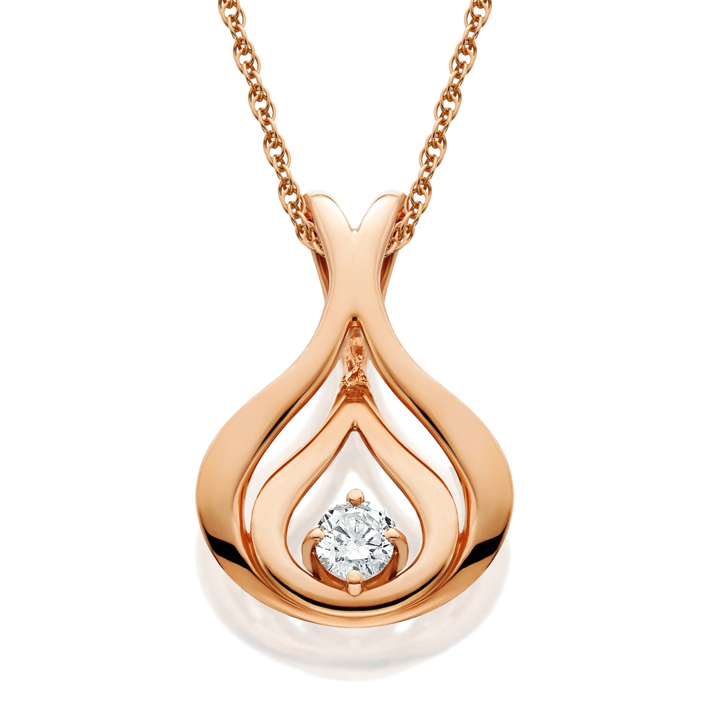 Diamond Solitaire Pendant & Chain 14k Rose Gold 5/8" Tall