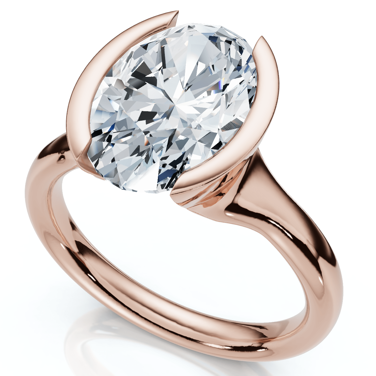 Certified Terresa 3Ct Oval Diamond Engagement Half Bezel Ring Lab Grown