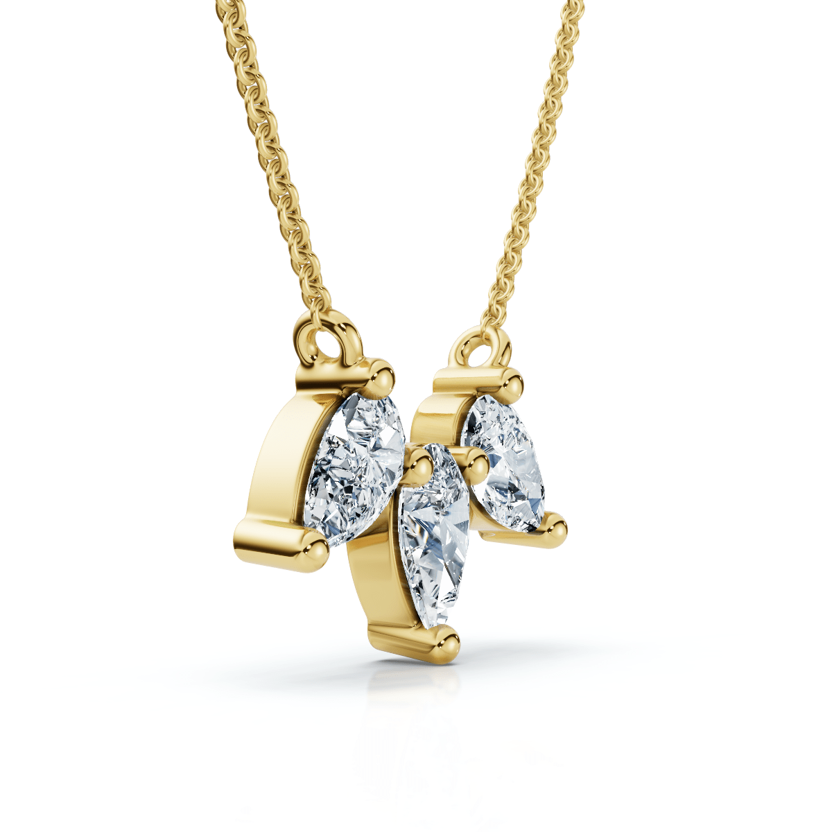 1/2Ct Trio Pear Shape Diamond 18" Necklace 14k Gold Pendant