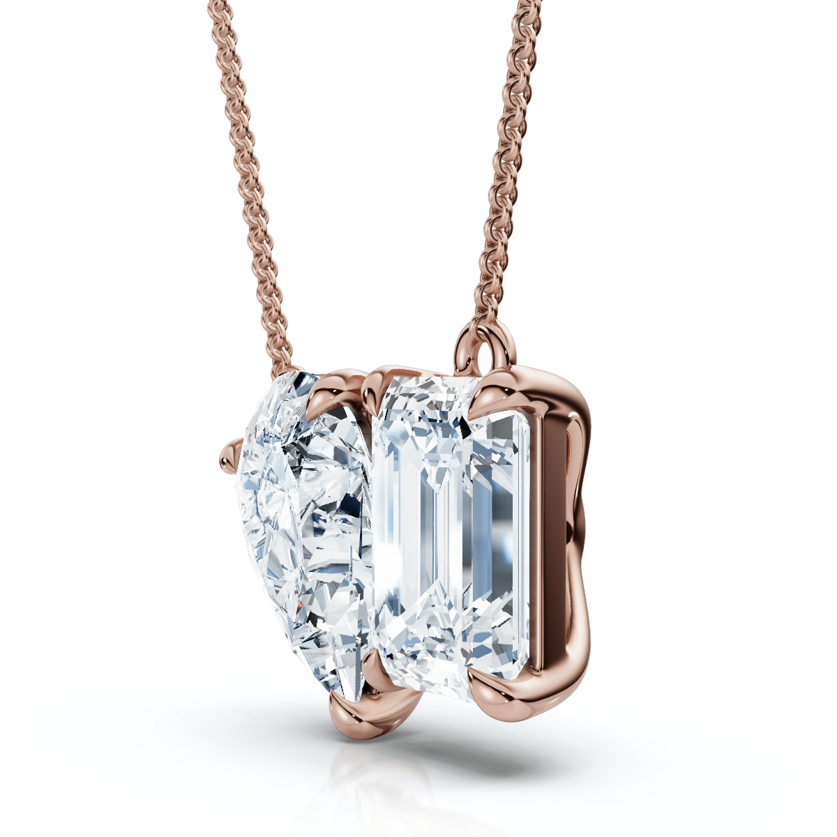 2Ct Toi Et Moi Pear and Emerald Diamond Pendant 14k Gold 18" Necklace Lab Grown