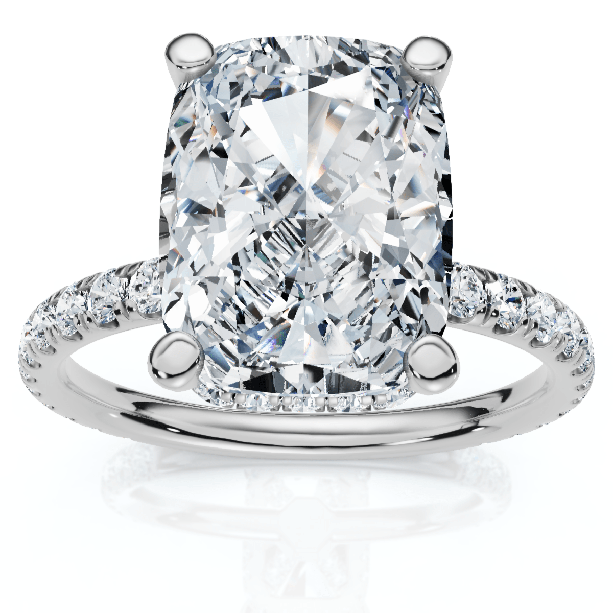Certified 3 1/2Ct Cushion Hidden Halo Diamond Engagement Ring 14k Gold Lab Grown