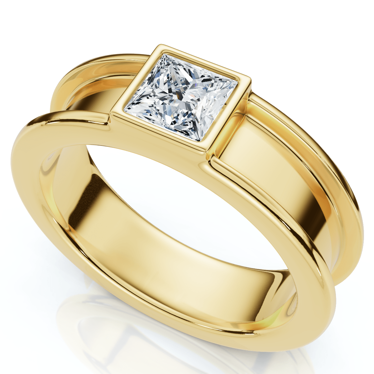 Men's Bezel Set Diamond Solitaire Wedding Ring 14k Gold Lab Grown