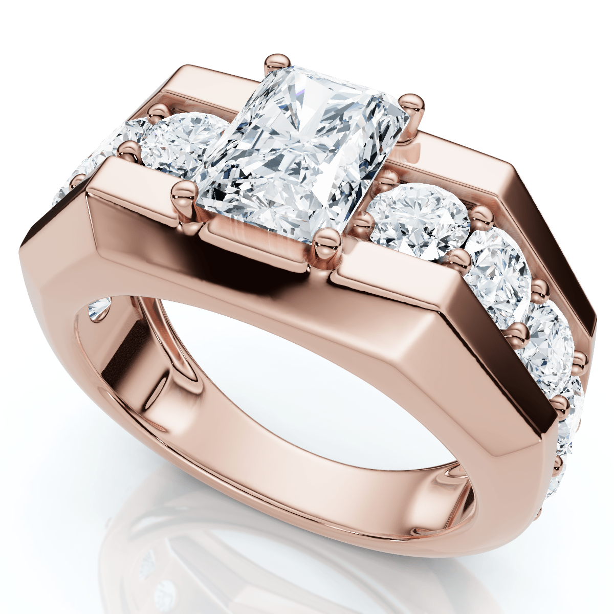 Certified 6 1/2Ct Men's Radiant Cut Diamond Ring 14k Gold Lab Grown FG/VS