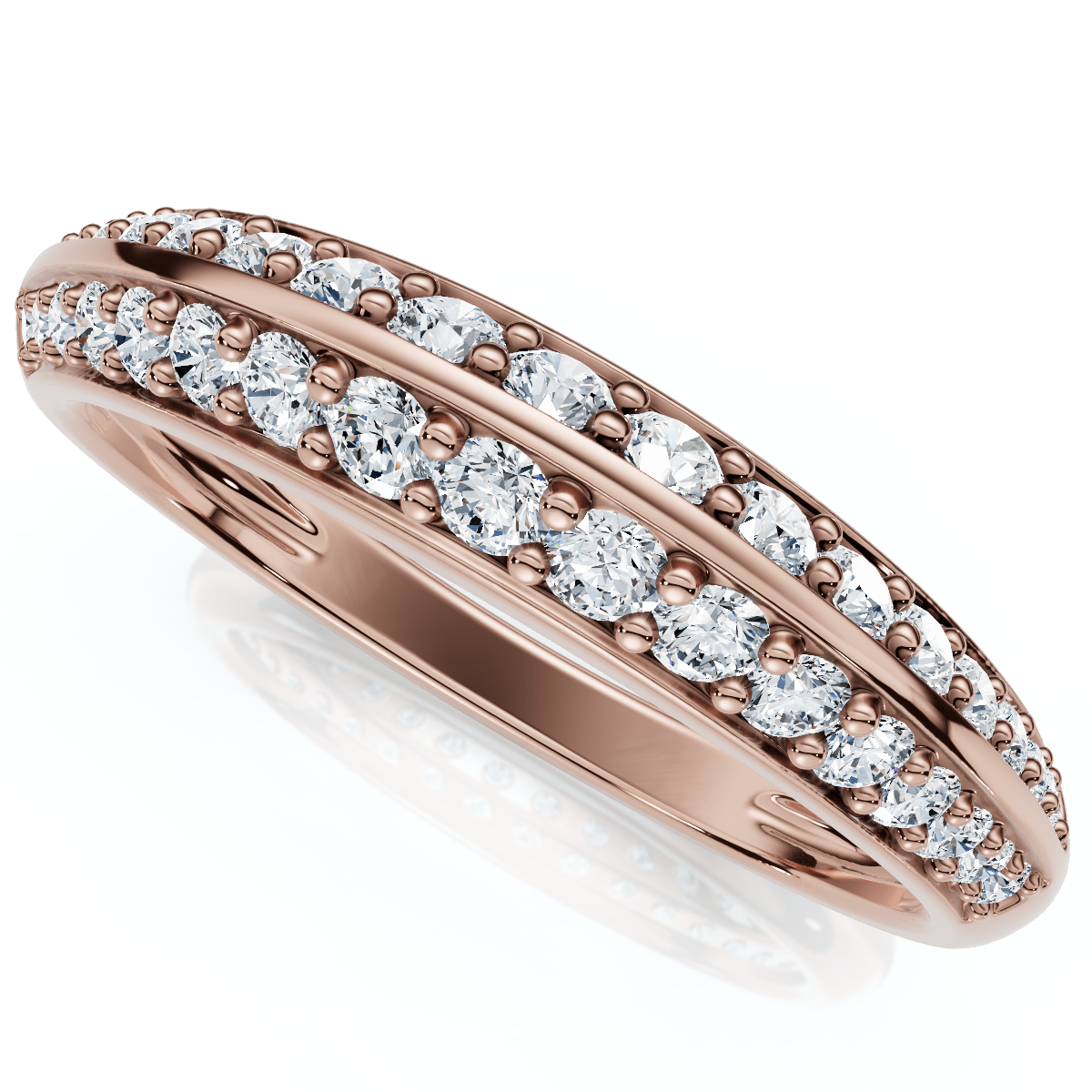 F/VS .39Ct Double Row Pave Diamond Wedding Ring 14k Gold Lab Grown